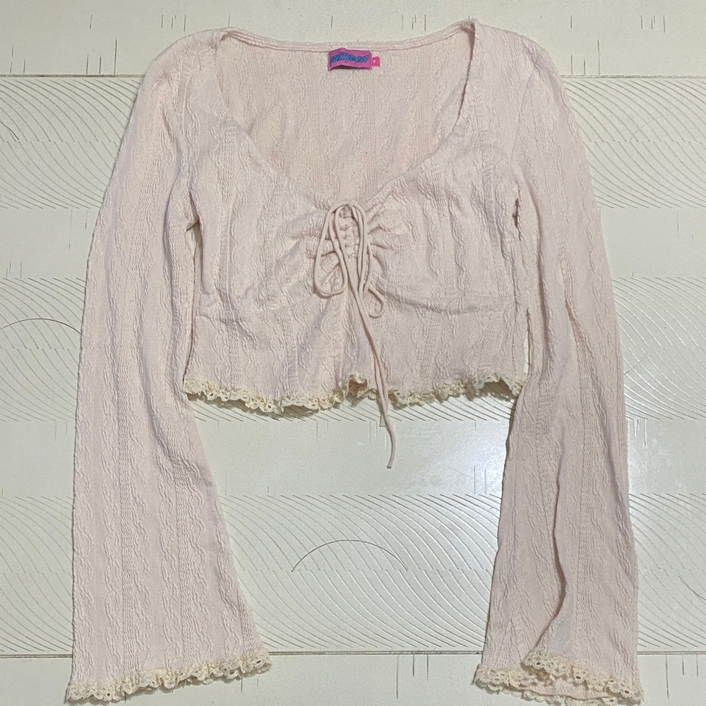 Pink Lace-Up Cropped Top